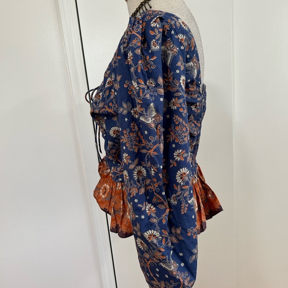 House of Harlow 1960 Blue and Orange Boho Floral Lace-up Blouse - Picture 5 of 6